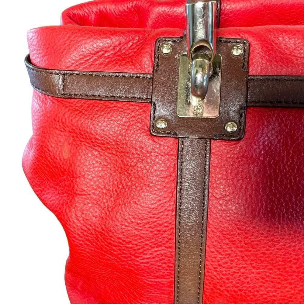 Kate Spade Pebbled Leather Satchel Red Brown Trim Medium